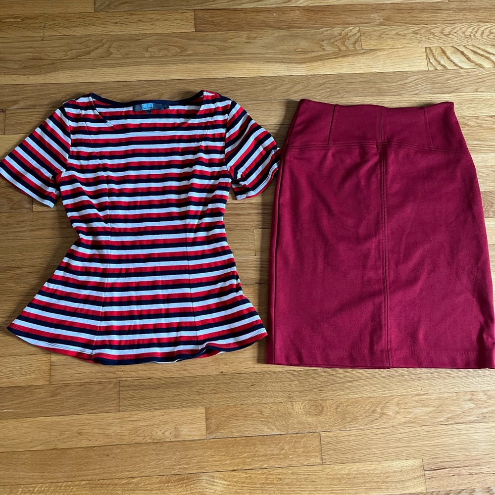 Red white blue bundle. Eva Franco top S, NY & company skirt sz 6